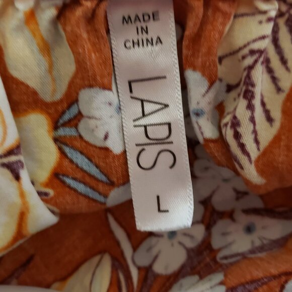 Lapis Dress L Orange Floral Sleeveless Cottage Prairie Tomato Bloom Earthy Mod - Picture 5 of 6